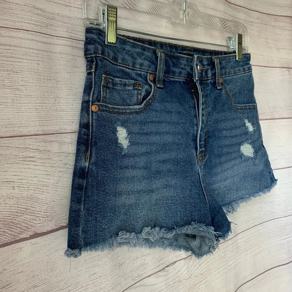 Sincerely Jules Denim Blue Jean Cutoff Shorts Distressed Medium Wash Size 7/28